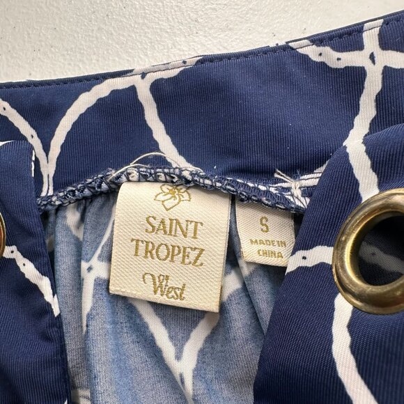 Saint Tropez West Navy & White Geometric Print Tunic Top S Nautical Swim Cover - Picture 5 of 11